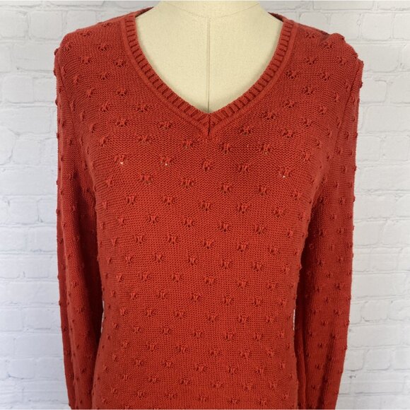 ⭐ 3/$15 Studio Works Medium Red Knit V-Neck Long Sleeve Sweater - Picture 3 of 8